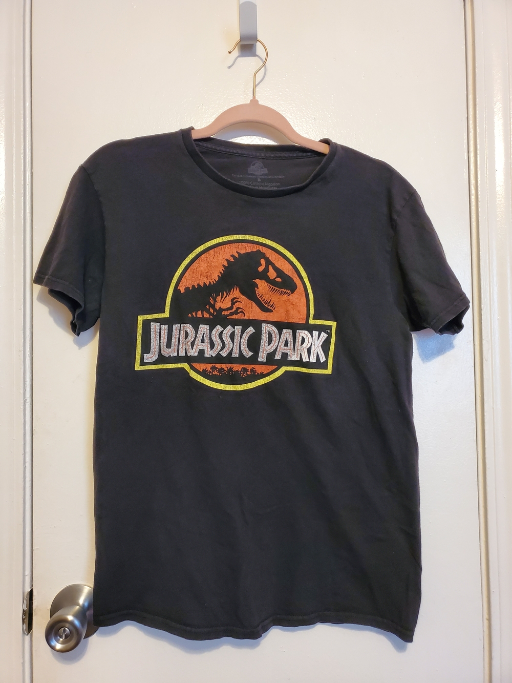 Universal Black Jurassic Park Graphic Tee with Orange and Yellow Logo